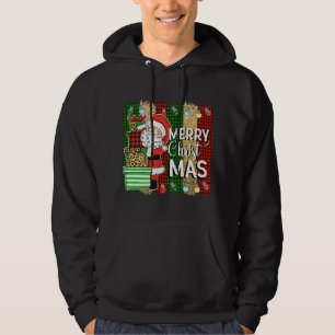 Santa Claus Merry Christmas Plaid Tree Lights Hoodie