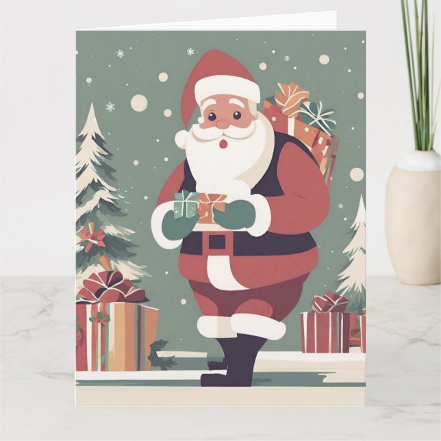 Santa Claus mid century modern christmas card (Front)
