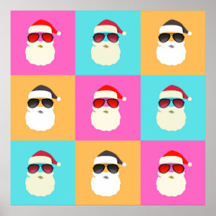 Santa Claus modern neon multicolor photo collage Poster