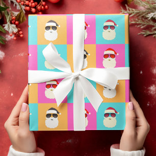 Santa Claus modern neon multicolor photo collage Wrapping Paper