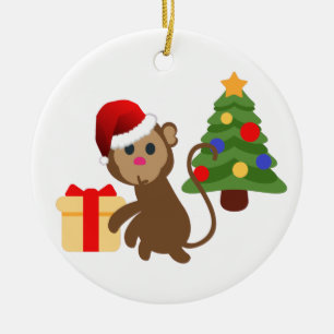 santa claus monkey emoji ceramic tree decoration