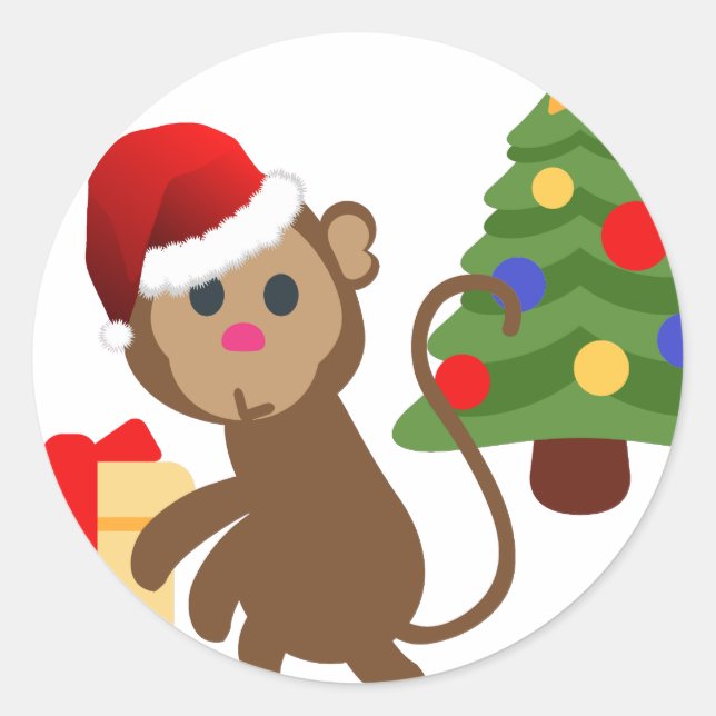 santa claus monkey emoji classic round sticker (Front)