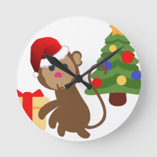 santa claus monkey emoji round clock