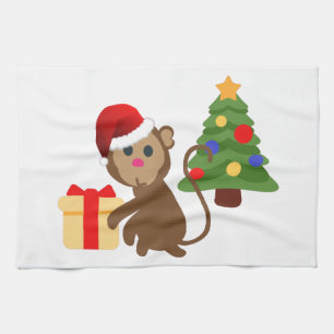 santa claus monkey emoji tea towel