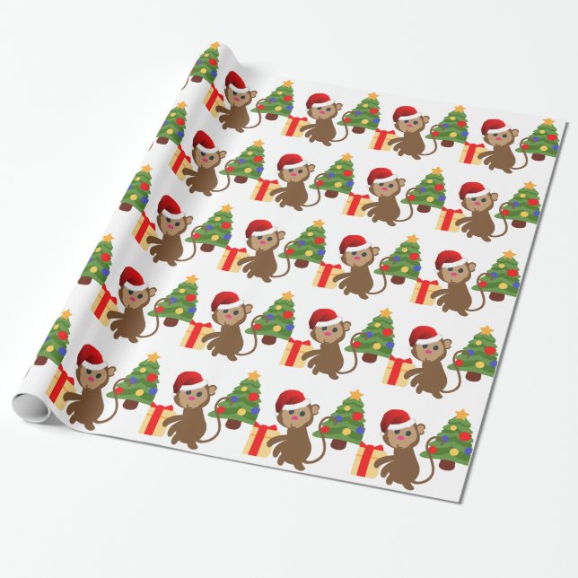 santa claus monkey emoji wrapping paper (Unrolled)