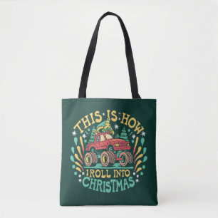 Santa Claus Monster Truck Boys Xmas Christmas Tote Bag