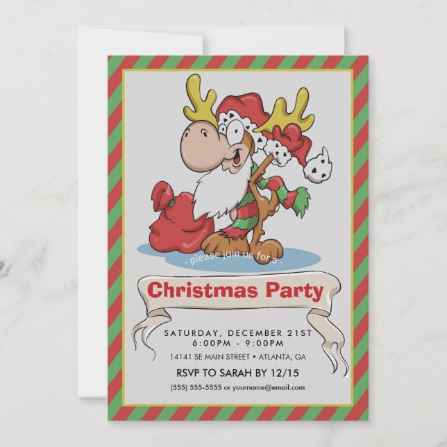Santa Claus Moose Cartoon Illustration Invitation (Front)