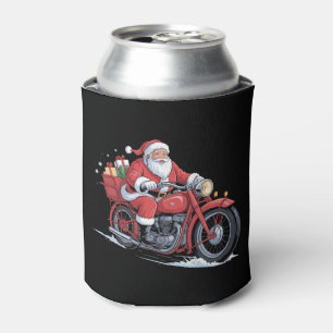 Santa Claus Motorcycle Biker Christmas Xmas Can Cooler