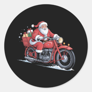 Santa Claus Motorcycle Biker Christmas Xmas Classic Round Sticker