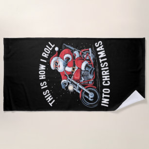 Santa Claus Motorcycle Motorbike Christmas Essenti Beach Towel