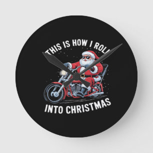 Santa Claus Motorcycle Motorbike Christmas Essenti Round Clock
