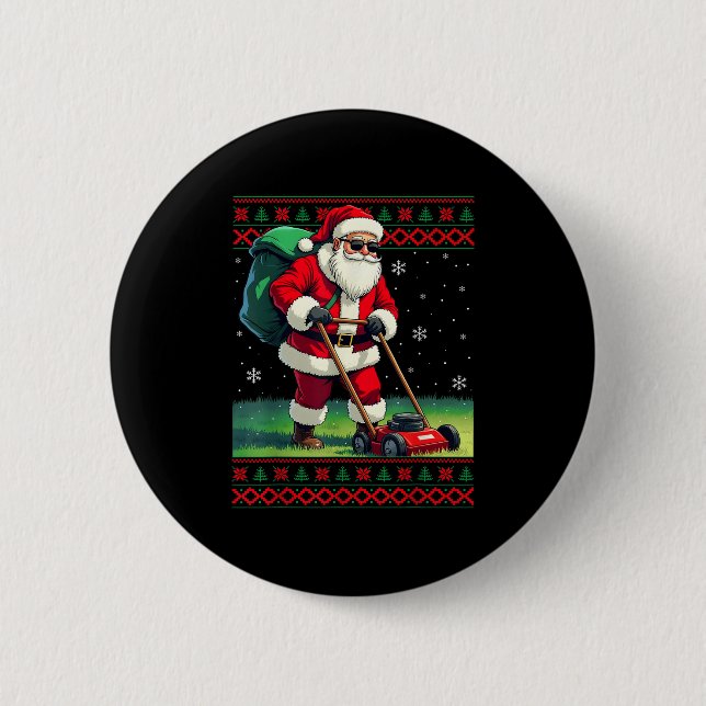 Santa Claus Mowing Lawn Ugly Christmas Holiday Boy 6 Cm Round Badge (Front)