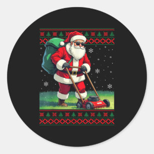 Santa Claus Mowing Lawn Ugly Christmas Holiday Boy Classic Round Sticker