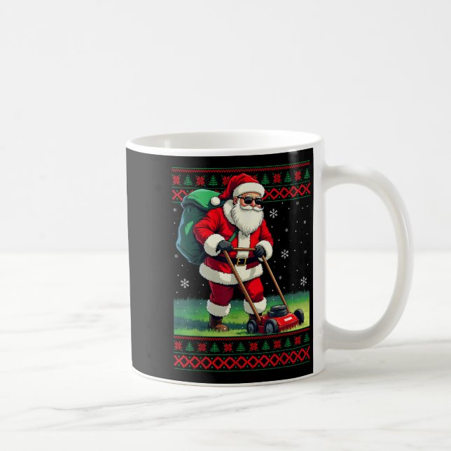 Santa Claus Mowing Lawn Ugly Christmas Holiday Boy Coffee Mug (Right)