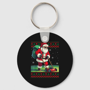 Santa Claus Mowing Lawn Ugly Christmas Holiday Boy Key Ring