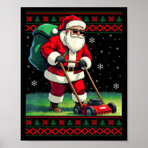 Santa Claus Mowing Lawn Ugly Christmas Holiday Boy Poster