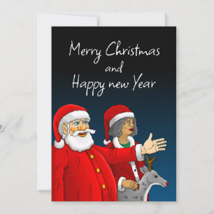 Santa Claus, Mrs. Claus and Rudolph the reindeer Holiday Card