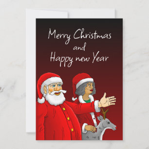 Santa Claus, Mrs. Claus and Rudolph the reindeer Holiday Card