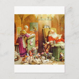 Santa Claus & Mrs Claus in the North Pole Mailroom Holiday Postcard