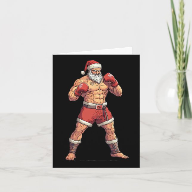 Santa Claus Muay Thai - Holiday-themed Christmas B Card (Front)
