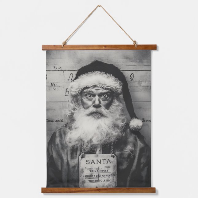Santa Claus Mugshot: Naughty List Gone Wrong Hanging Tapestry (Front)