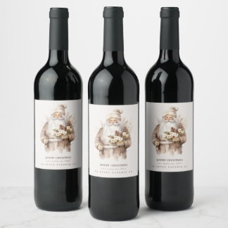 Santa Claus Natural Warm Chic Holiday Wine Labels
