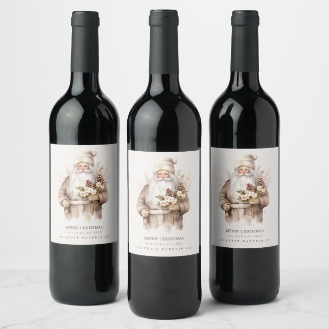 Santa Claus Natural Warm Chic Holiday Wine Labels (Bottles)