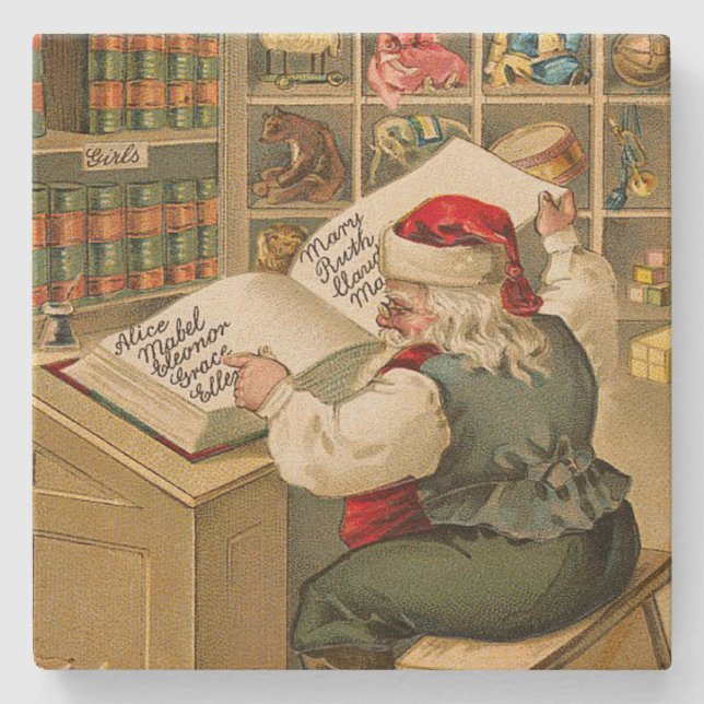 Santa Claus Naughty Nice List Christmas Stone Coaster (Front)