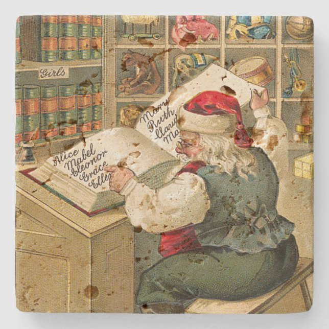 Santa Claus Naughty Nice List Christmas Stone Coaster (Front)