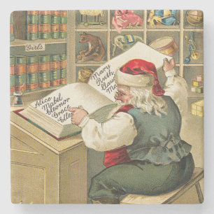 Santa Claus Naughty Nice List Christmas Stone Coaster
