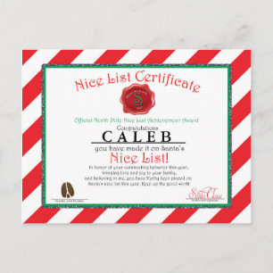 Santa Claus Nice List Custom Certificate Postcard