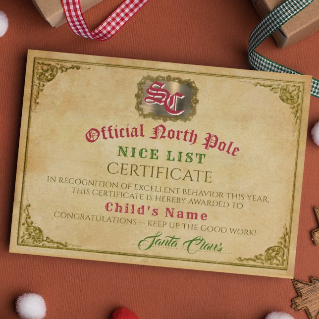 Santa Claus Nice List Signed Christmas Certificate (Creator Uploaded)