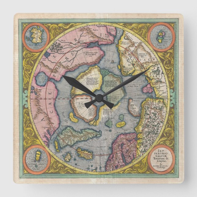  Santa Claus North Pole Map made 1595 by Mercators Square Wall Clock (Front)