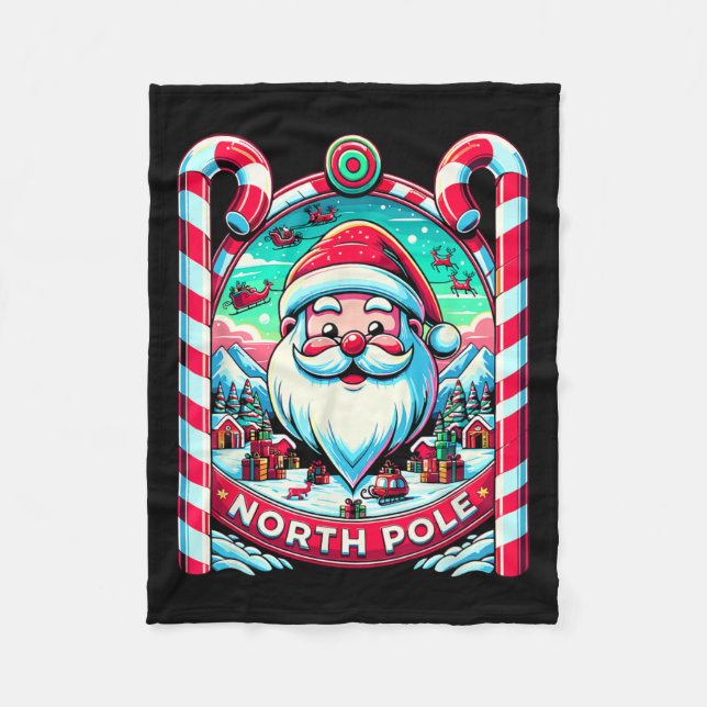 Santa Claus North Pole Merry Christmas Festive Xma Fleece Blanket (Front)