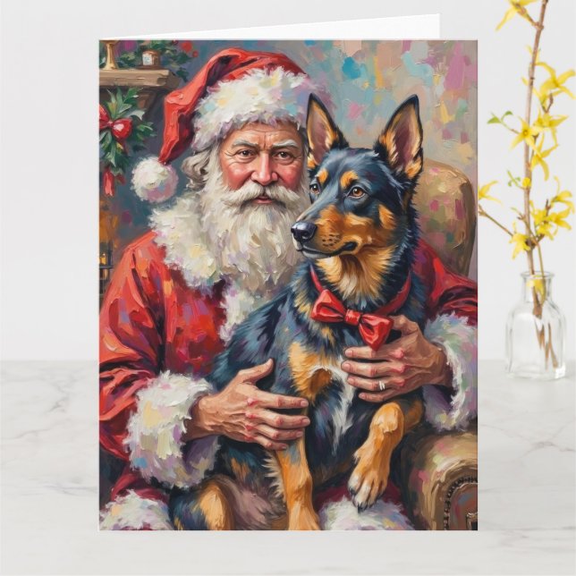 Santa Claus Norwegian Lundehund Christmas Art Card (Yellow Flower)