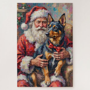 Santa Claus Norwegian Lundehund Christmas Art Jigsaw Puzzle
