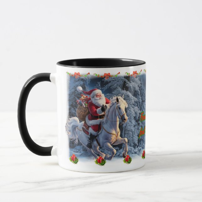 Santa Claus on a Horse on a Ceramic Coffee  Mug (Left)