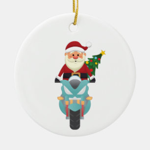 Santa claus on a motorbike ceramic tree decoration