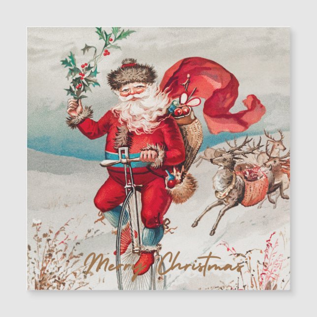 Santa Claus on a penny farthing with reindeer   (Front)