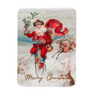 Santa Claus on a penny farthing with reindeer  Magnet