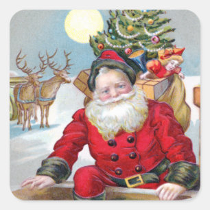 Santa Claus on a Roof Square Sticker