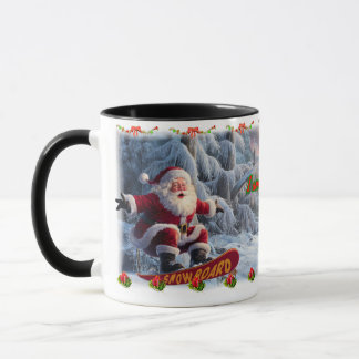 Santa Claus on a Snowboard on a Ceramic Coffee  Mug