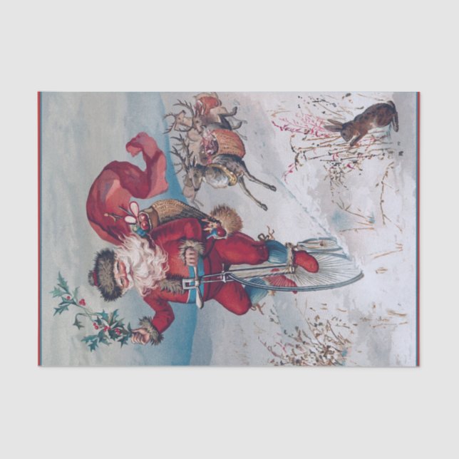 Santa Claus on a Unicycle Reindeer Right Behind! Tissue Paper (Front)