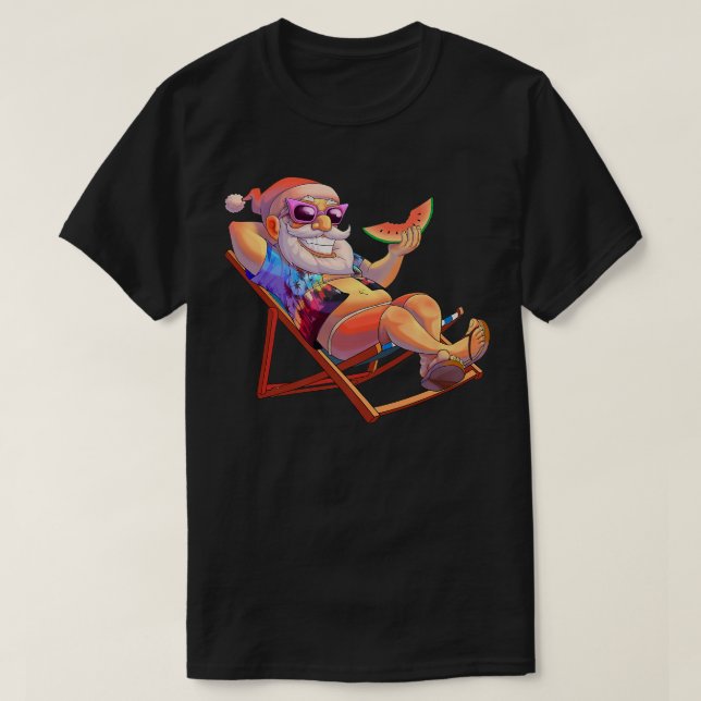Santa Claus On Beach Chair Hawaiian Christmas in J T-Shirt (Design Front)