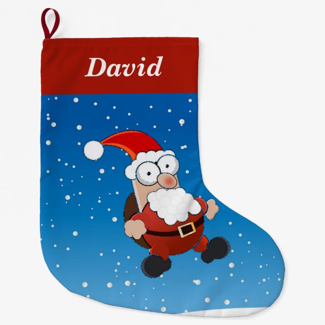 Santa Claus on blue large christmas stocking (Front)