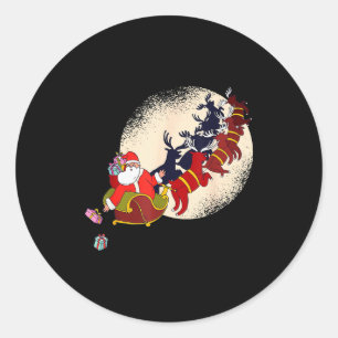 Santa Claus On Christmas Sleigh Pulled By Reindeer Classic Round Sticker