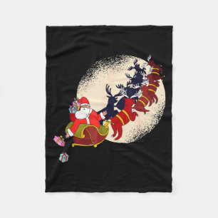 Santa Claus On Christmas Sleigh Pulled By Reindeer Fleece Blanket