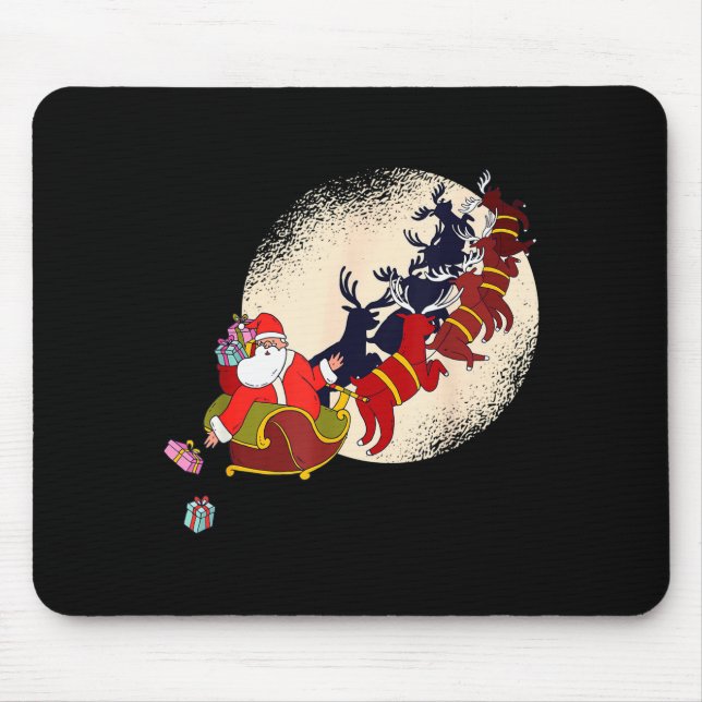 Santa Claus On Christmas Sleigh Pulled By Reindeer Mouse Mat (Front)