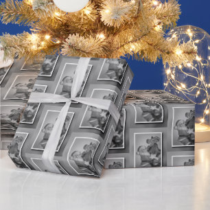 Santa Claus on Christmas Tree in Black and White Wrapping Paper