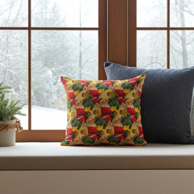 Santa Claus on Christmas Tree with Bells and Bows Cushion (Hallway and Foyer Area Santa Greeting!)